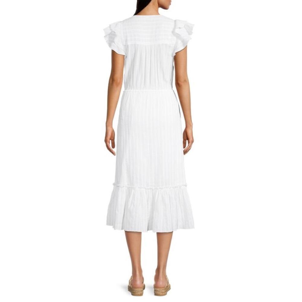 Veronica Beard White Tinzia Dress Midi Length Ruffle Hem Size L - Picture 3 of 14